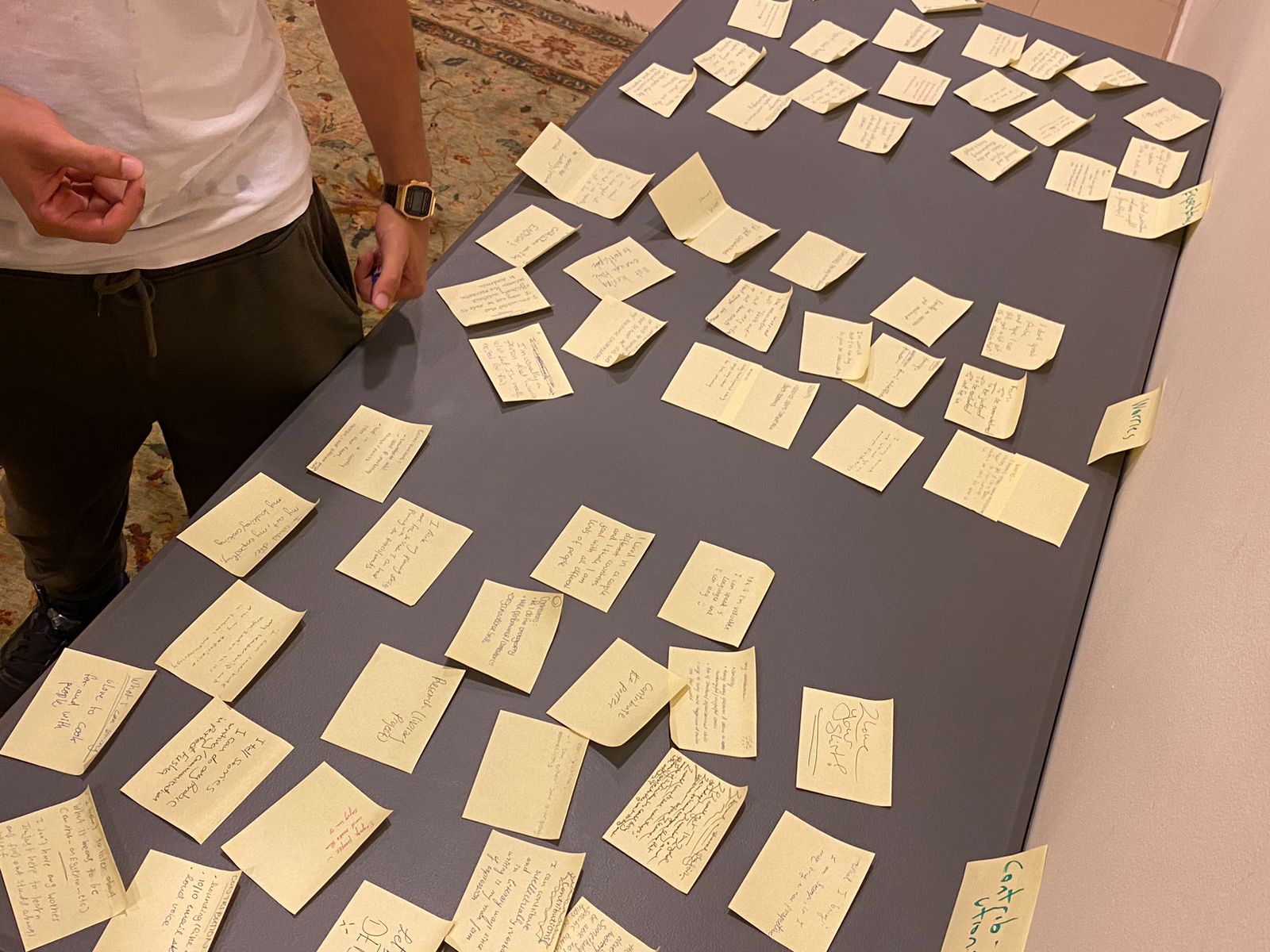 many stickie notes on a table showing student activities during one of the ASE events