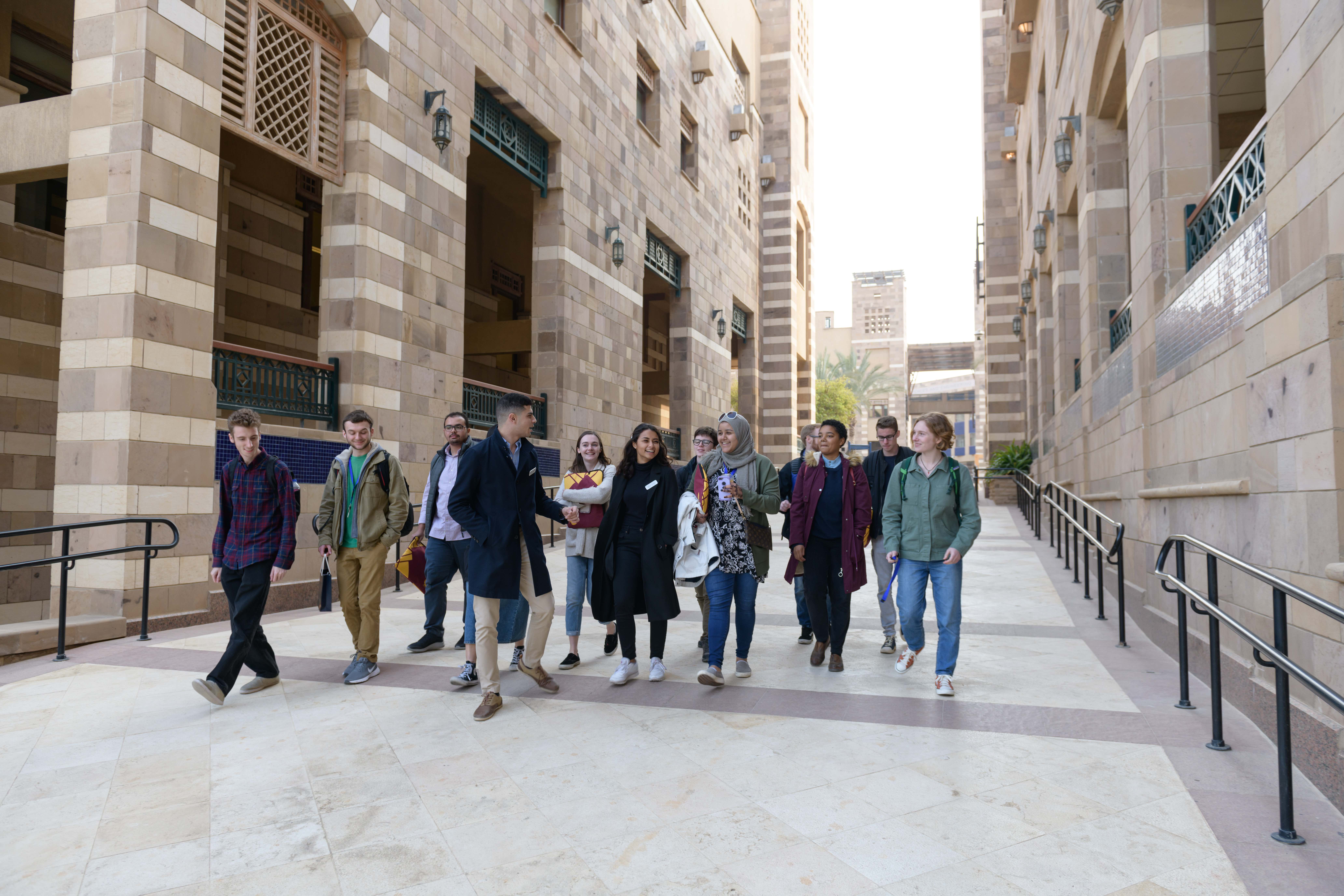 students walking around campus