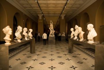 sculptures in a museum