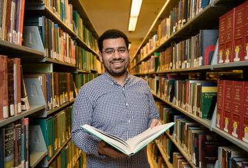 student in a library