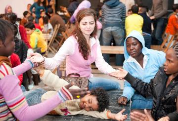 group of people holding hands