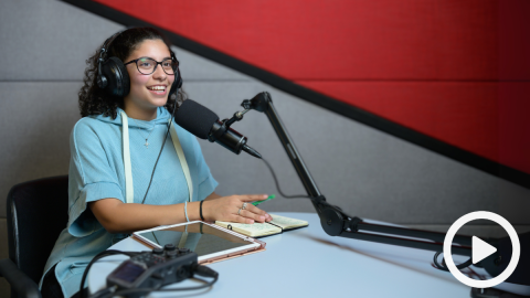 psychology major student creating podcast in class