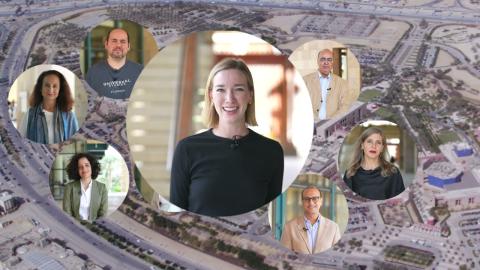 Men and women in individual circles. They are smiling