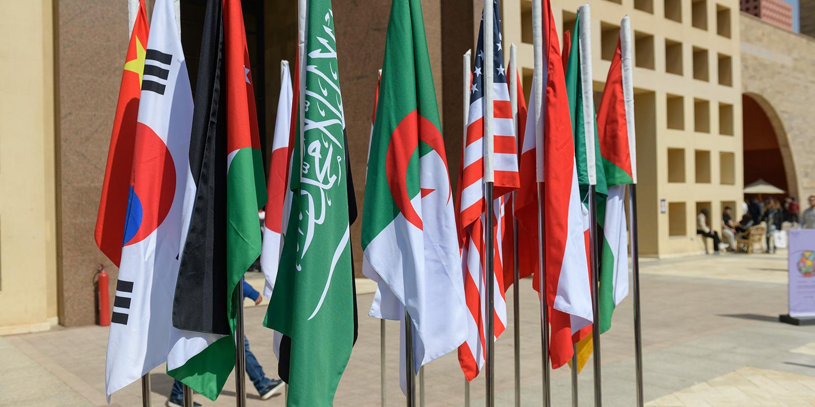 A group of international flags 