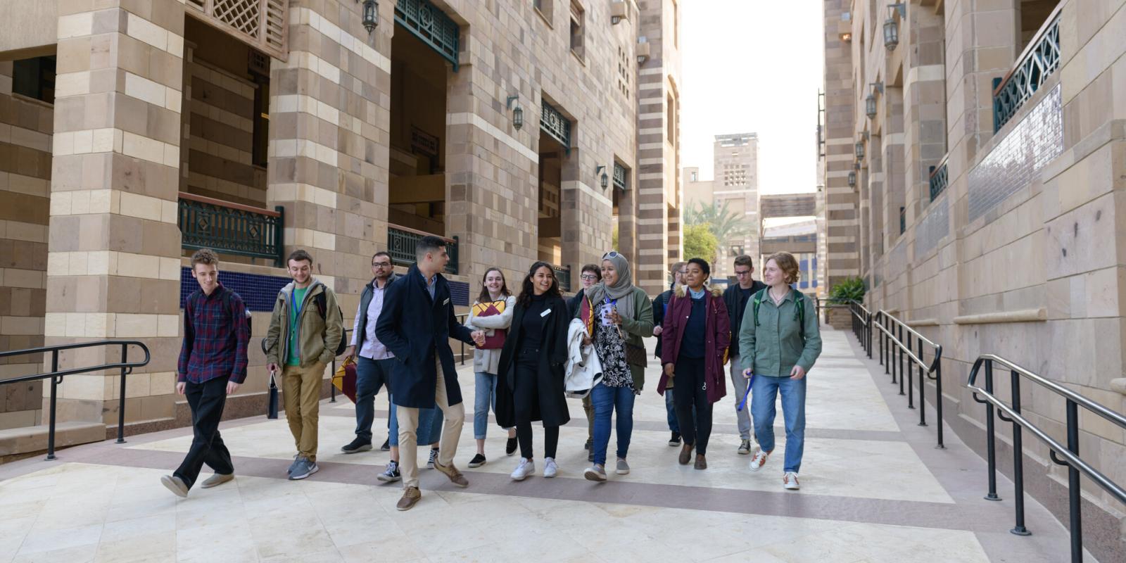 students walking on campus