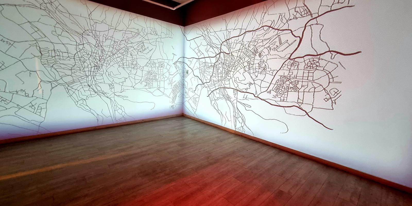 student works in the mapping exhibition
