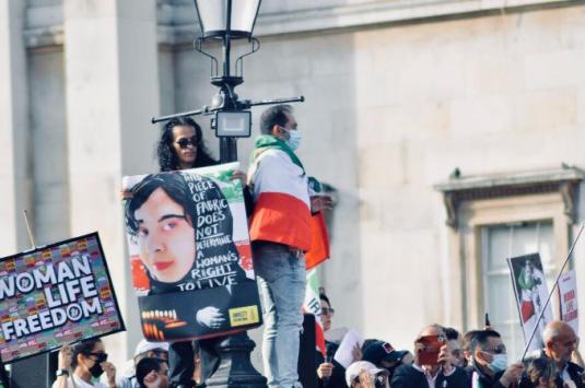 Protests in London's Trafalgar Square this October in support of equality, women and human rights in Iran.