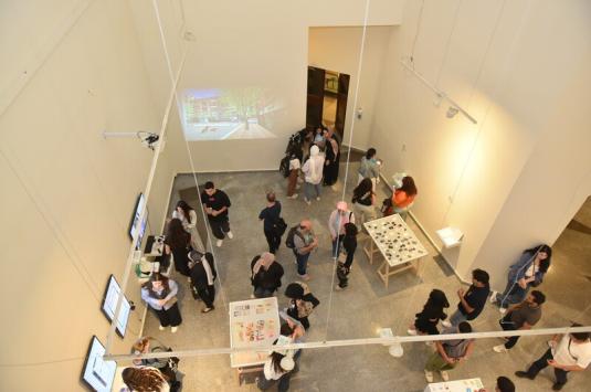 aerial view of AUC's graphic design senior exhibition