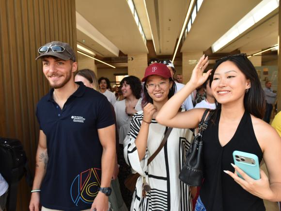 international students on campus taking a tour